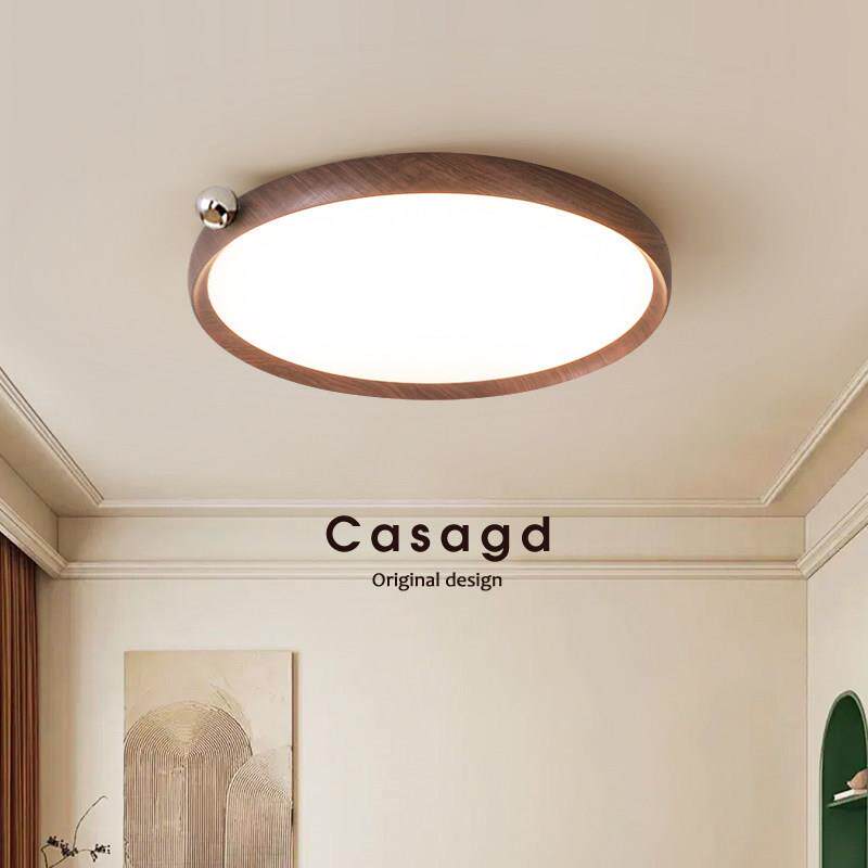 中古风果果卧室吸顶灯胡桃木纹全光谱护眼奶豆儿童房间灯具casagd