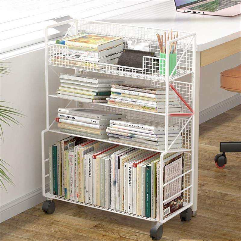 桌面书收纳边可移动课桌书柜子书本置物架带轮小书架落地简易桌旁