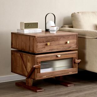 北美黑胡桃木机器人实木床头柜卧室儿童房间樱桃木多功能储物柜