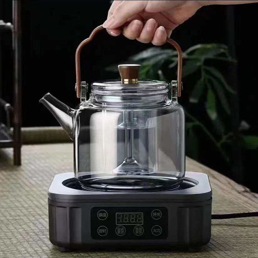 围炉煮茶木盖蒸煮提梁壶泡茶壶 可明火电陶炉加热蒸煮两用玻璃壶