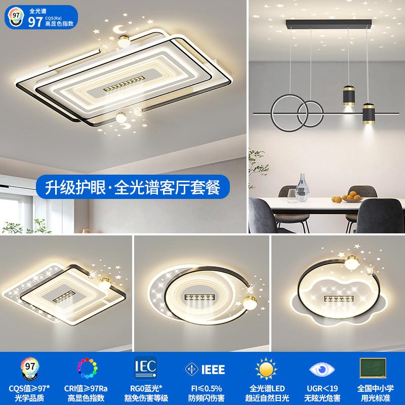 新款轻奢大气高级感星空顶长方形客厅灯广东中山灯具全屋套餐组合