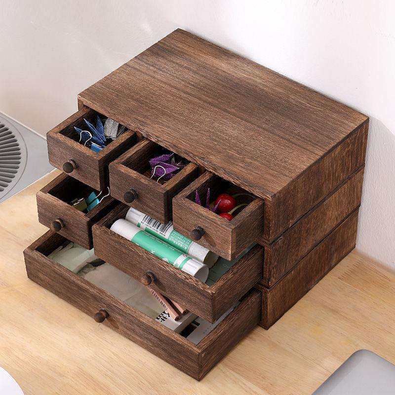 实木桌面收纳盒抽屉式办公杂物整理盒首饰储物盒木质可叠加置物架