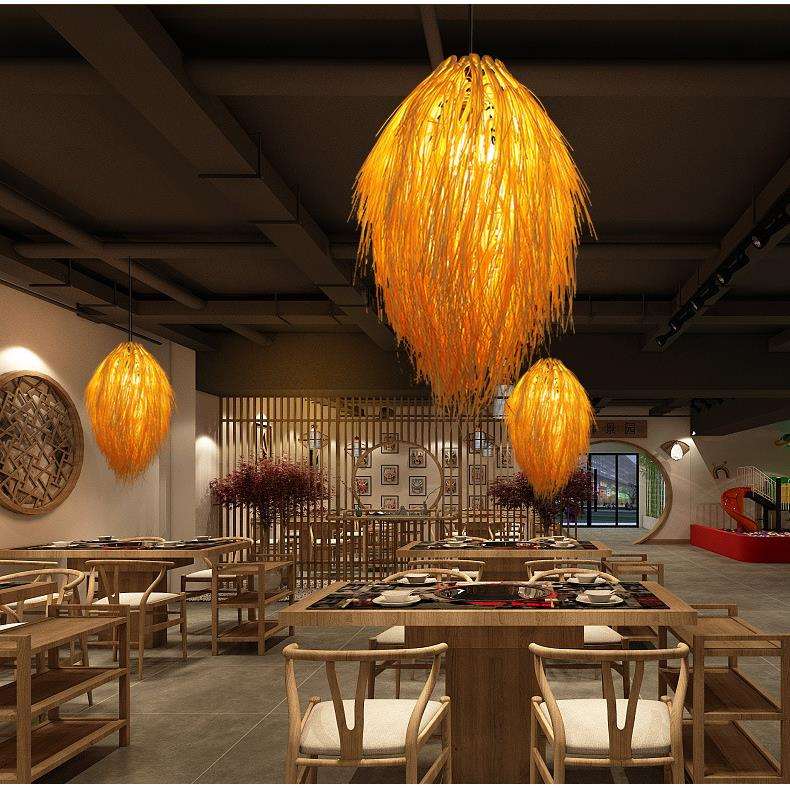 藤编吊灯复古手工编织鸟巢草帽灯客栈饭店餐厅民宿田园诧寂日式灯