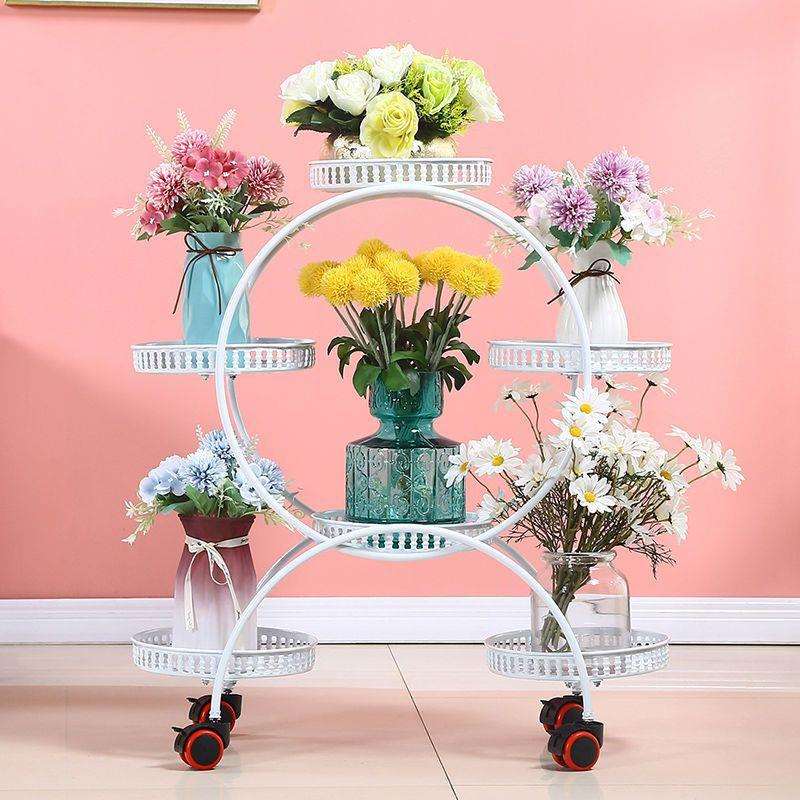 花架子客厅铁艺多层花盆架置物架室内阳台花架带轮客厅家用植格坤