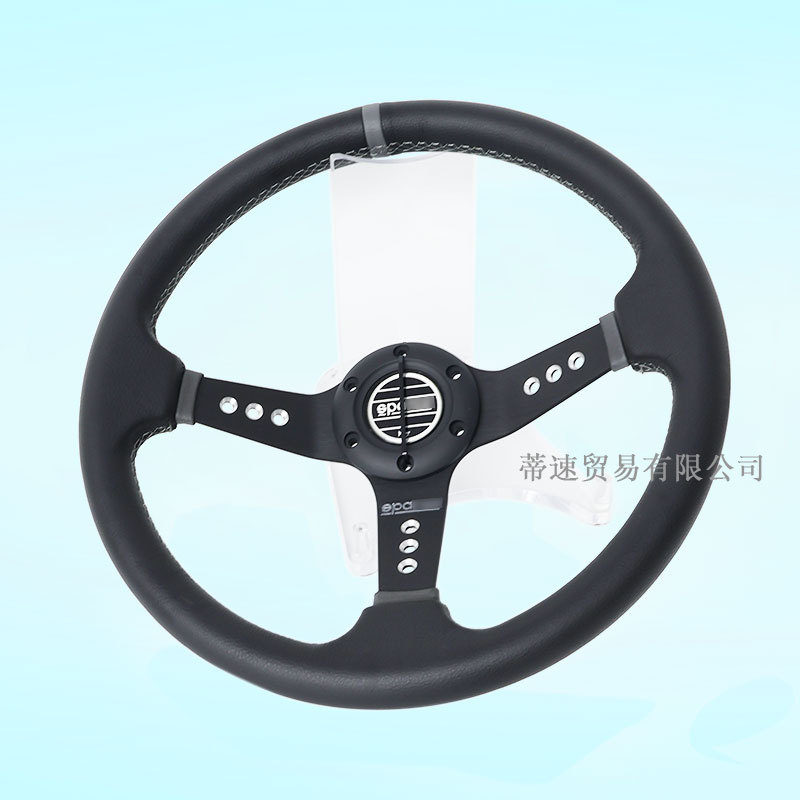 跨境热线汽车改装快拆方向盘 14寸中凹型真皮磨砂皮赛车方向盘