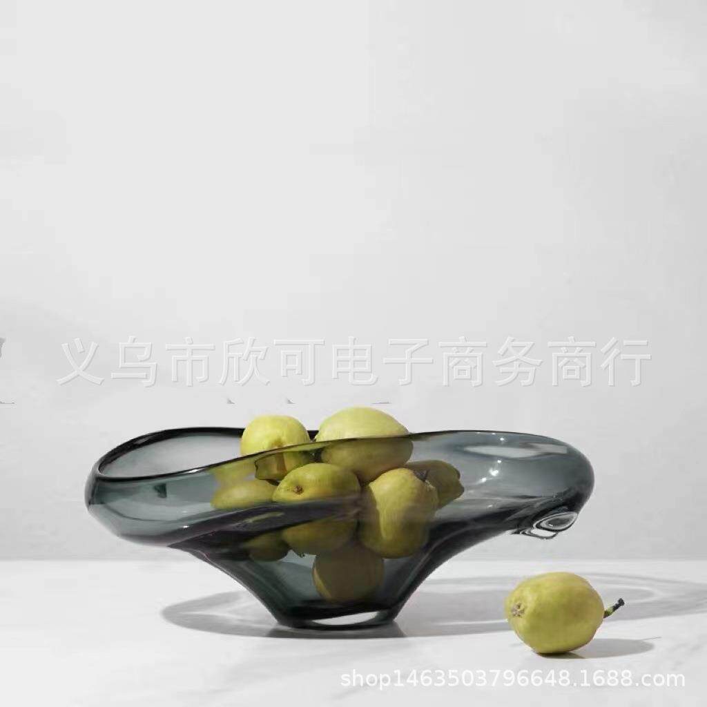 创意透明玻璃花瓶家居样板房果盘工艺品现代简约客厅套装摆件