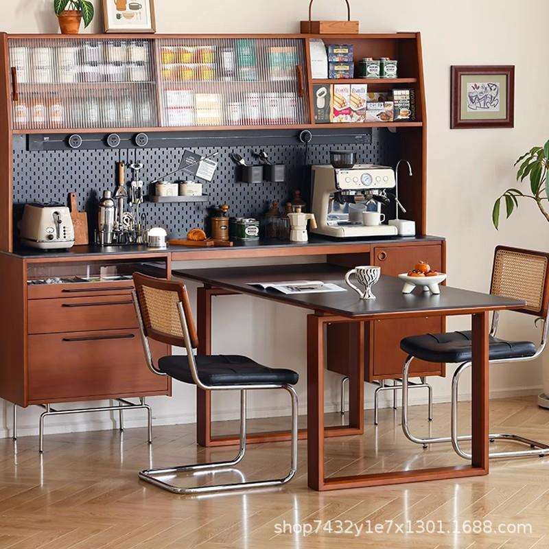 黄杨木复古风实木餐边柜餐桌一体柜北欧复古厨房靠墙储物柜收纳柜