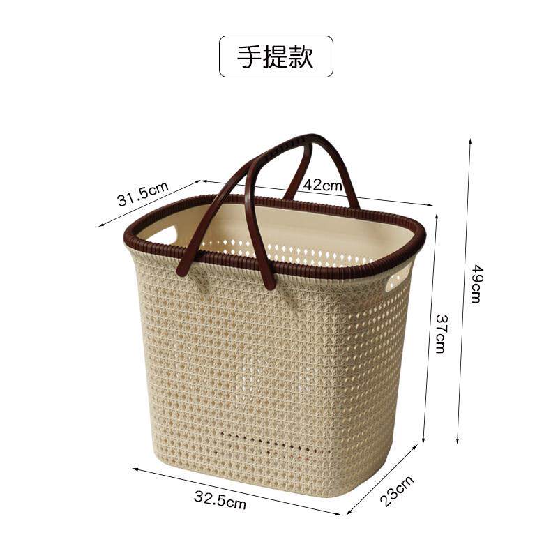 仿藤编洗衣收纳筐塑料镂空脏衣篮衣物收纳篮带提手手提带盖