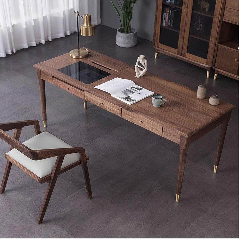 北美黑胡桃木书桌现代简约家用电脑桌橡木全实木原木写字台办公桌