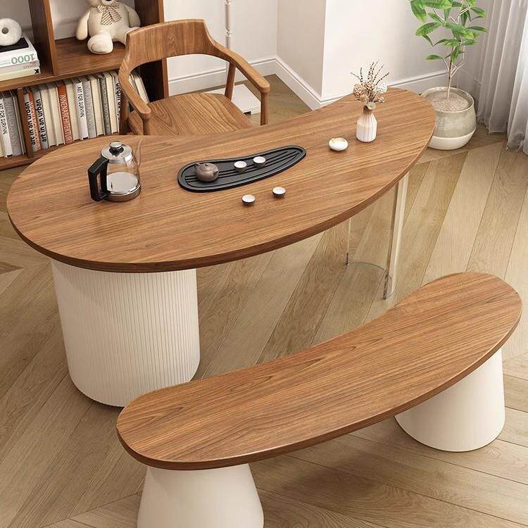 实木阳台茶桌奶油风小茶台家用休闲原木风泡茶桌椅组合小户型客厅