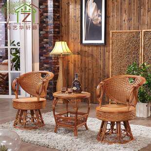 藤艺茶几藤编桌椅套装转椅旋转椅藤制家具藤制古典中式家具