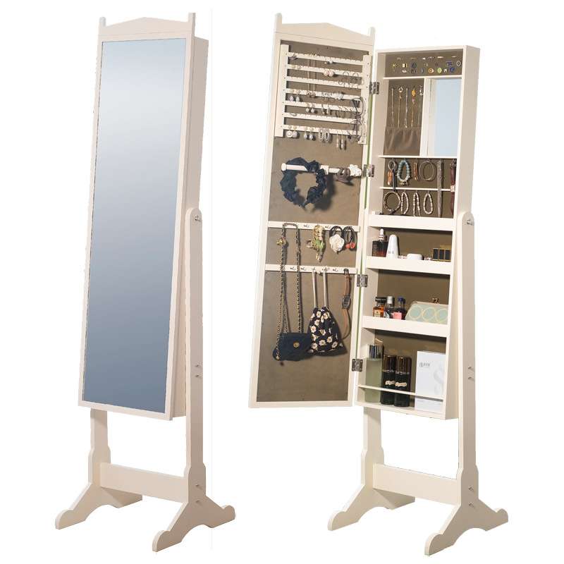木质穿衣镜全身落地镜家用卧室旋转收纳挂衣架一体收纳镜柜可移动