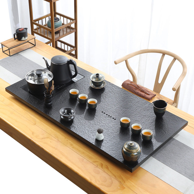 天然整块乌金石茶盘全自动一体茶具套装家用功夫电磁炉客厅大茶台