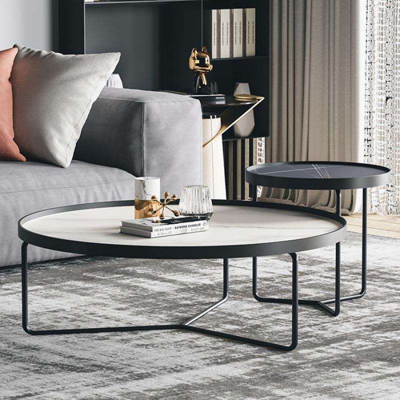 北欧现代轻奢茶几大小圆组合简约家用小户型岩板茶几客厅高级感