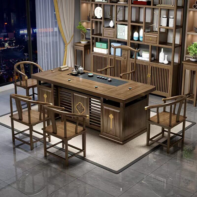 实木茶桌椅组合茶几茶具套装办公室喝茶泡茶台家用办公茶台流水