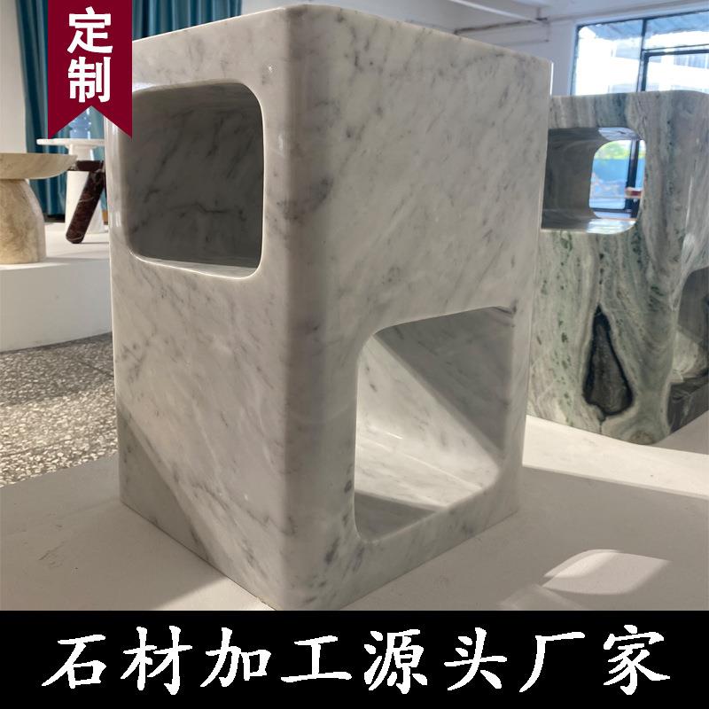 天然高端大理石茶几边几床头柜花架置物架桌脚桌面摆件花盆小茶几