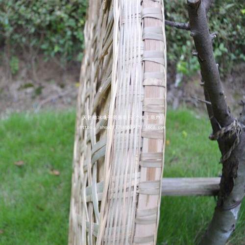 竹编簸箕圆形全竹条竹扁底部加固簸箕家用竹制品手工晾晒装饰