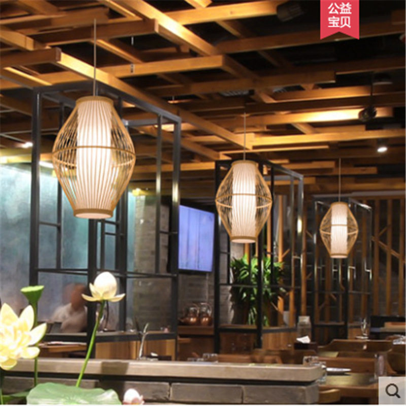 浙江宁波市金华市衢州市东南亚风格餐厅竹艺吊灯日式藤艺编织竹艺