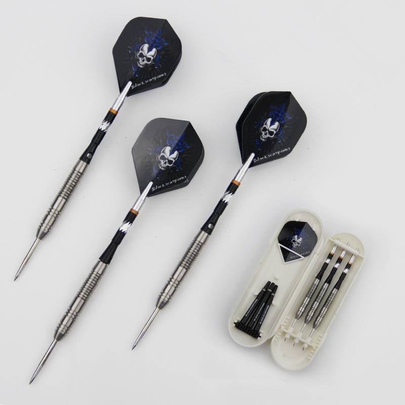 钨钢针式镖旋转尾翼骷髅头镖叶3支装飞镖盒装