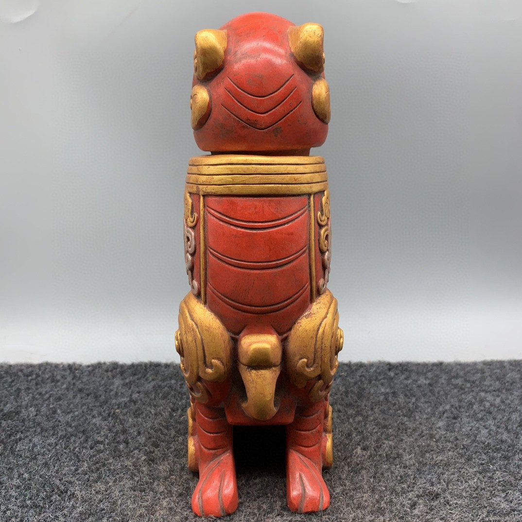 古玩收藏仿古寿山石雕朱砂描金74瑞 兽鸟摆件客厅装饰