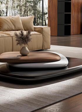 意大利设计师创意款茶几胡桃木可旋转茶几客厅现代极简款椭圆茶几