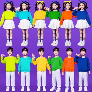 儿童啦啦队演出服糖果彩色卫衣中小学生运动会开幕式服装合唱班服