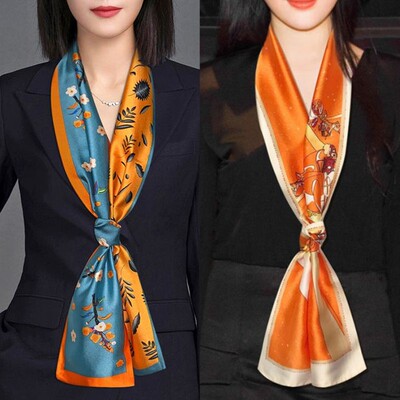 四季百搭长条小丝巾女薄款洋气高级黑白围脖领巾韩式围巾B