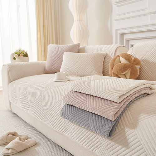 冬季加厚毛绒奶油风防滑沙发垫套