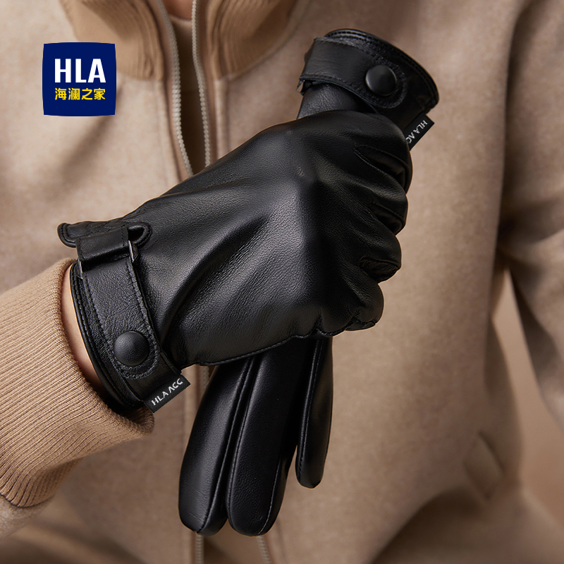 海澜之家羊皮手套男士冬加厚加绒骑行防风御寒可触屏25新款户外女