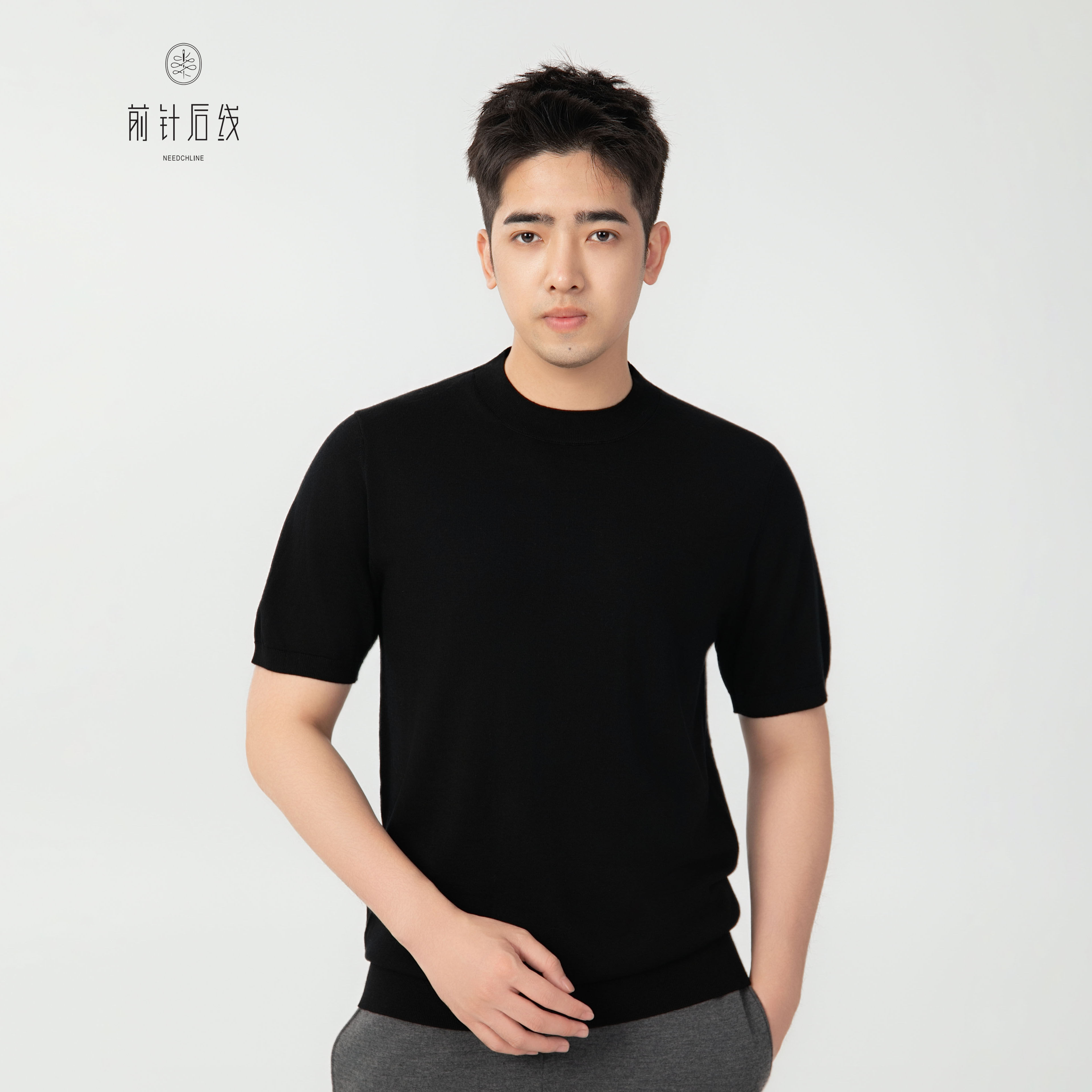 可机洗纯羊绒半高领短袖