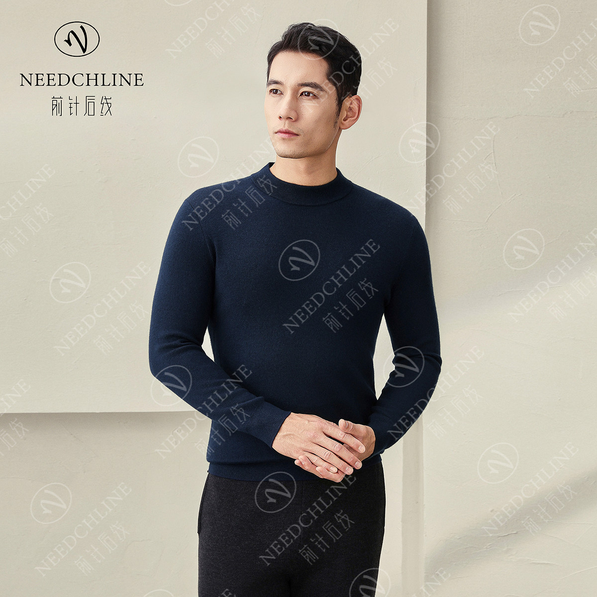 前针后线男士纯羊绒衫加厚男款圆领长袖秋冬打底衫保暖男装精纺