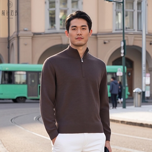 可机洗半高领半拉链针织加厚秋冬保暖男装 羊绒衫 男士 100%纯羊绒衫