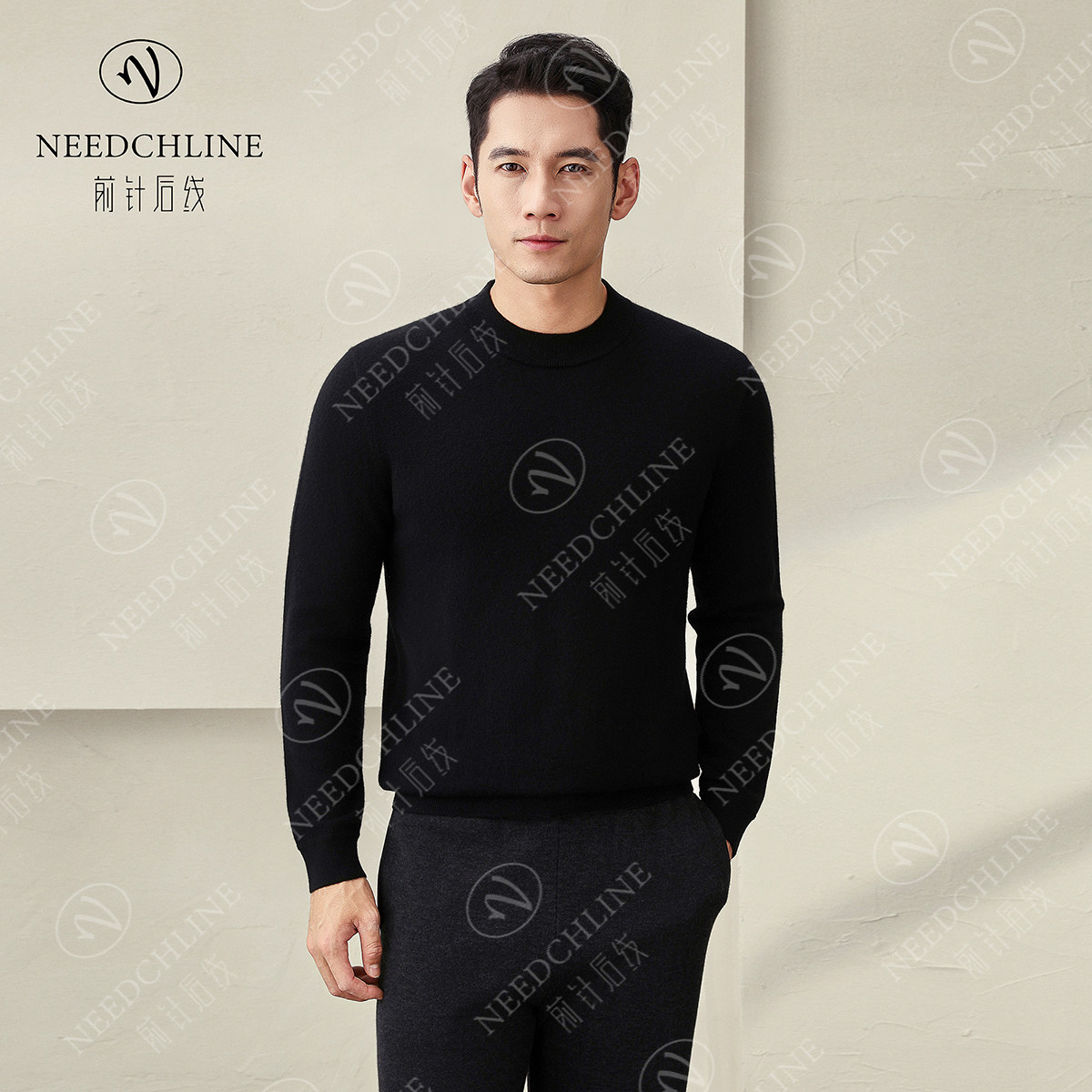 前针后线男士纯羊绒衫加厚男款圆领长袖秋冬打底衫保暖男装精纺