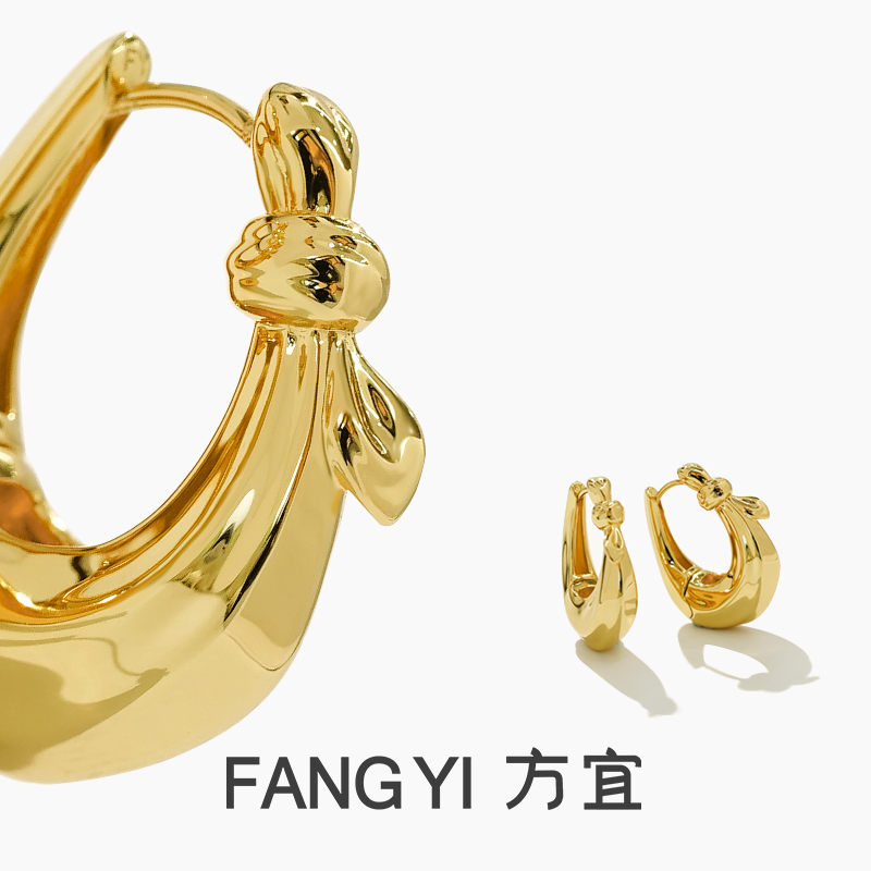 方宜FANG YI  绳结马蹄扣温柔明媚丝巾设计耳扣FY041-金