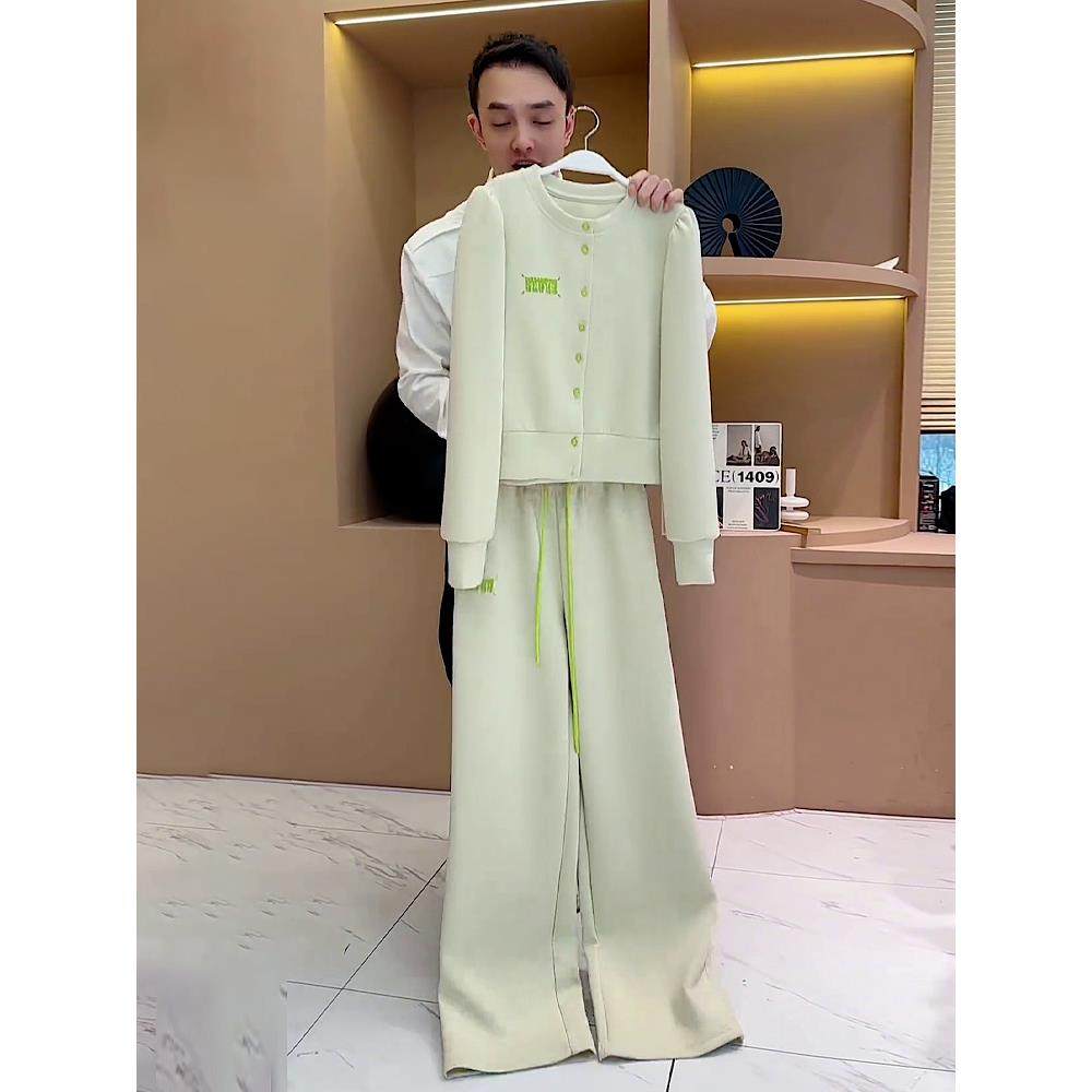 ROUMIKL设计感穿搭一整套休闲运动套装女减龄宽松圆领卫衣阔腿裤