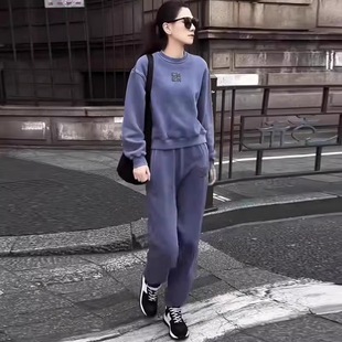 ROUMIKL运动风时尚套装秋冬季新款圆领纯色套头简约风保暖卫衣两
