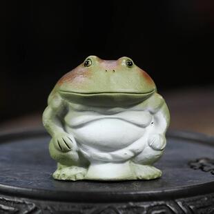 紫砂茶宠青蛙摆件手工创意相扑金蟾茶道茶具配件茶桌茶玩可养治愈