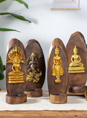 东南亚实木壁挂防风蜡烛台灯复古做旧装饰佛像象鼻神禅意个性摆件