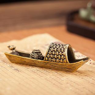 黄铜禅意小船小舟个性小摆件黄铜香插复古铜器纯铜渔船桌面摆件