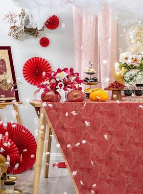 A6L红色结婚喜庆餐桌布节日订婚乔迁桌布布艺茶几布台布圆桌桌布