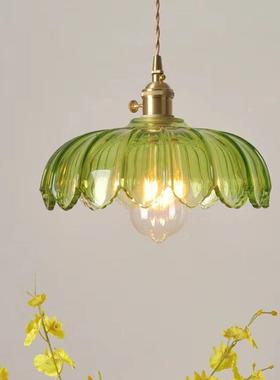 绿色玻璃吊灯怀旧田园灯具黄铜灯头餐厅咖啡厅老上海民国复古吊灯