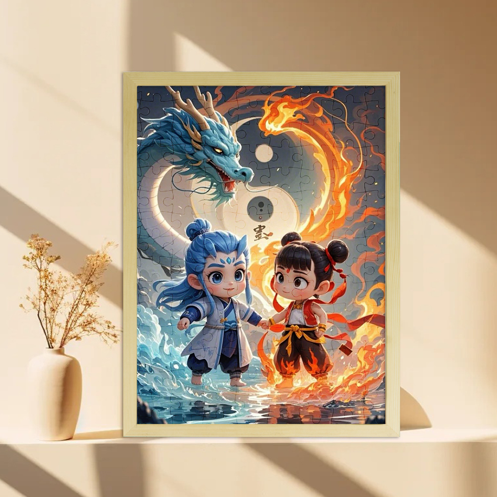 哪吒2魔童闹海拼图500片带框儿童DIY木质拼图3至6岁以上儿童礼物