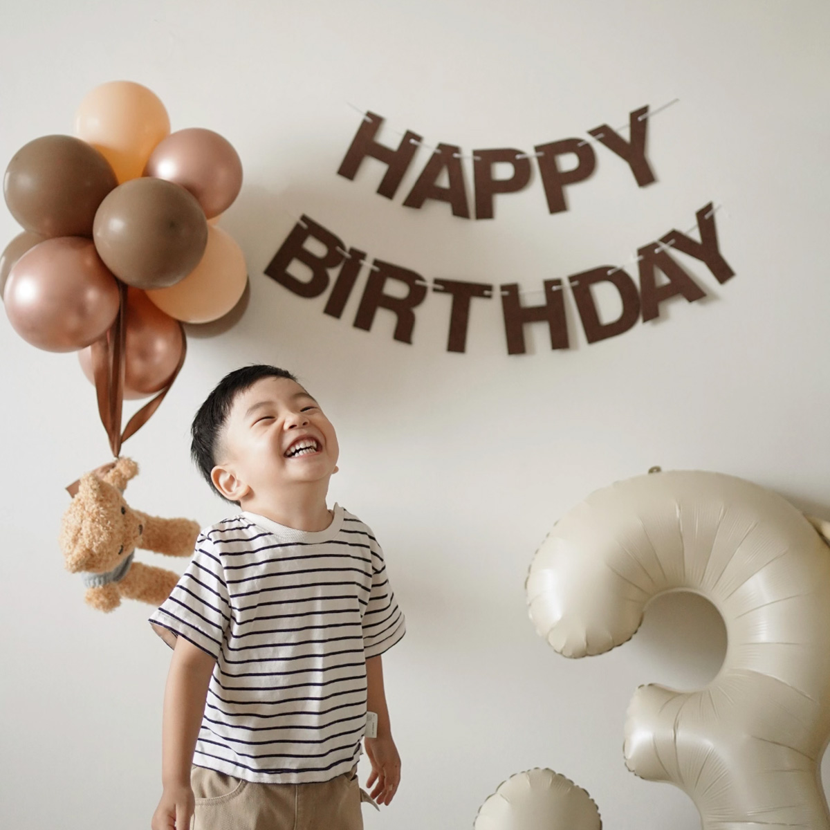 韩系ins风小熊热气球奶油色系气球装饰儿童周岁生日派对布置拍照