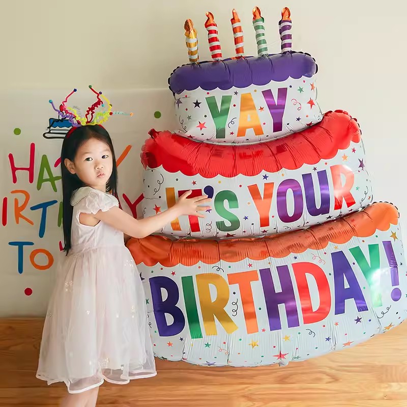 ins风彩色礼盒生日蛋糕铝膜气球儿童宝宝生日数字氛围感拍照道具