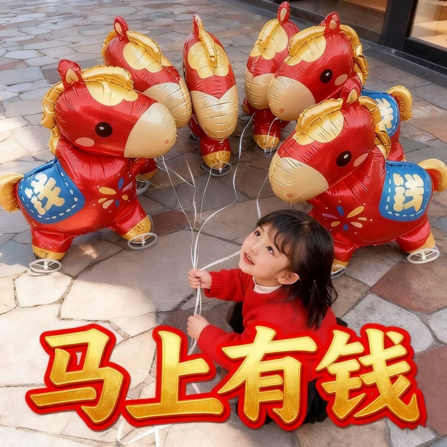 新款马年生肖小马带轮走路铝膜气球元旦儿童幼儿园活动小礼品道具