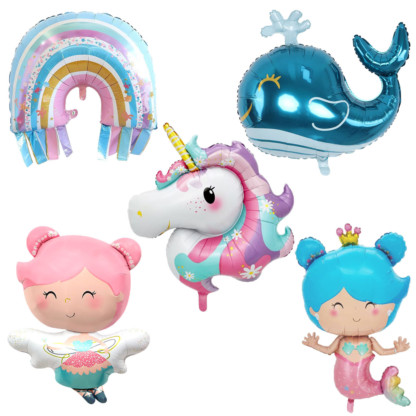 ins风海洋彩虹翅膀粉发小仙女铝膜气球儿童生日派对装饰拍摄道具