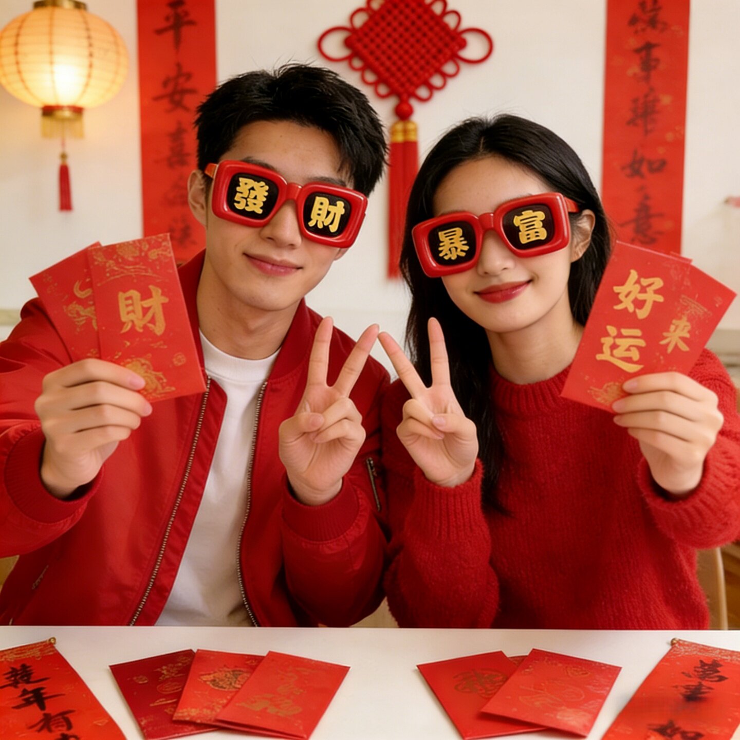 2026新年发财暴富眼镜墨镜过年红色搞怪姐妹团喜庆氛围感拍照道具