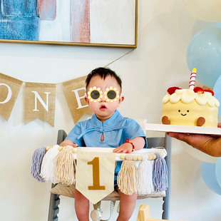 ins波西米亚木珠流苏拉旗横幅宝宝1周岁生日派对餐椅装饰布置道具