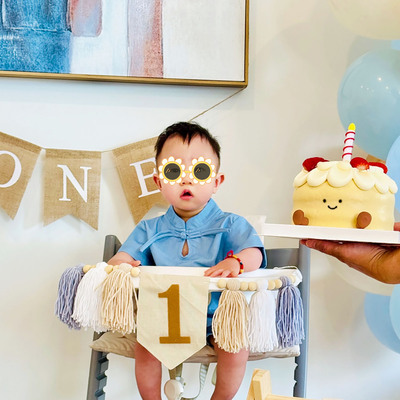 ins波西米亚木珠流苏拉旗横幅宝宝1周岁生日派对餐椅装饰布置道具