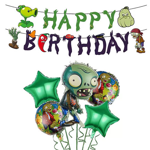 卡通植物大战僵尸主题生日装饰气球儿童主题派对一次性用具布置